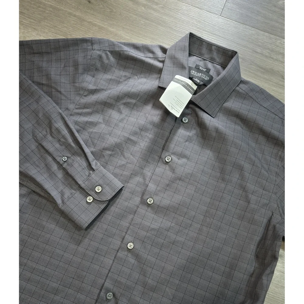 Kenneth Cole Awearness Men's Shirt 16.5 34/35 Gray Check Button Up SLIM FIT NWT
